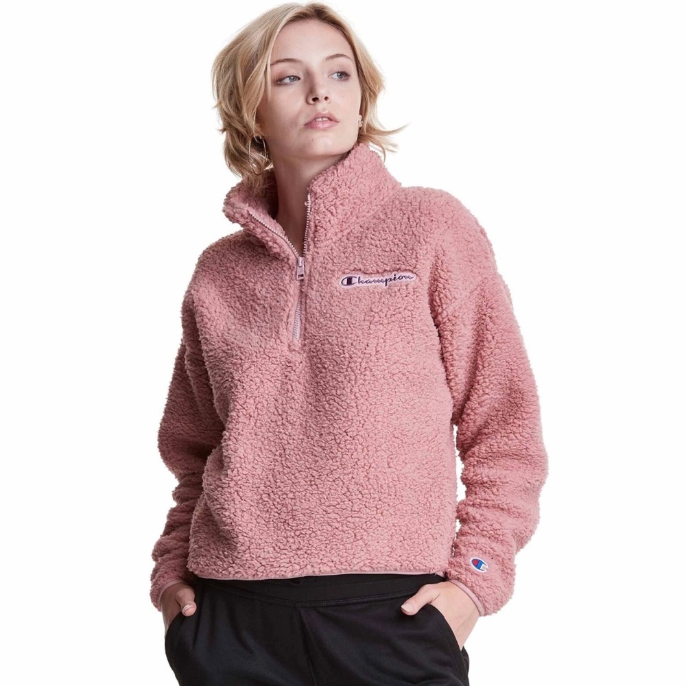 Dusty Pink Champion Sherpa Quarter Zip Pullover Sweatshirt